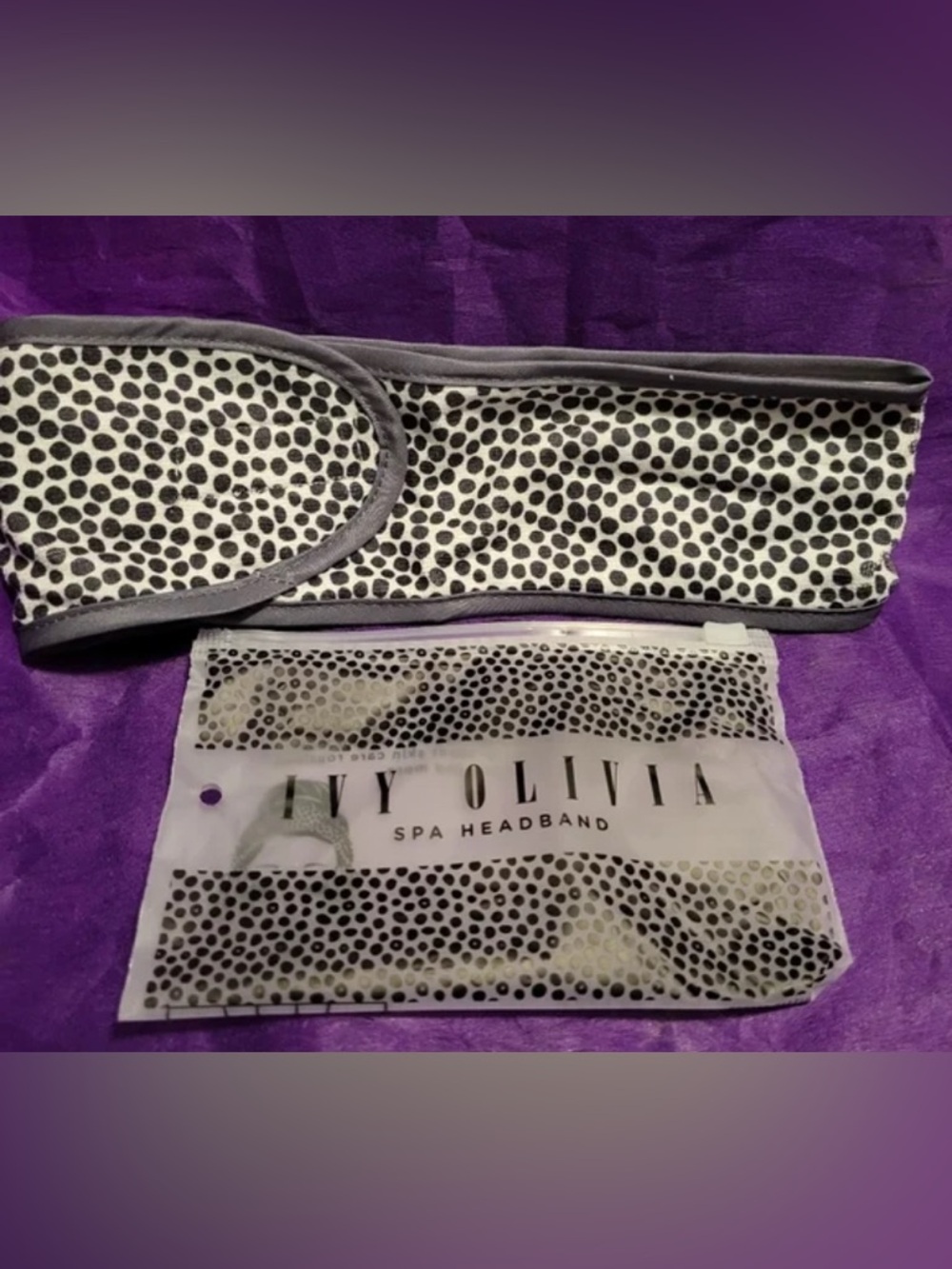 Ivy Olivia Spa Headband Gray White Polka Dot Makeup Facial Wrap